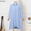 ZANZEA Women Casual Adjustable Long Sleeve Loose Lapel Collar Stripe Shirt Dress