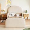 Gestoffeerd Kinderbed 90x200 met Hydraulische Opbergruimte, Velours Bedframe met Hoge Hoofdsteun, Voetbord en Semi-Hoge Veiligheidsleuning, Beige