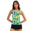 Costume da bagno bikini due pezzi da donna con stampa di foglie blu e schiena a vogatore, con pantaloncini