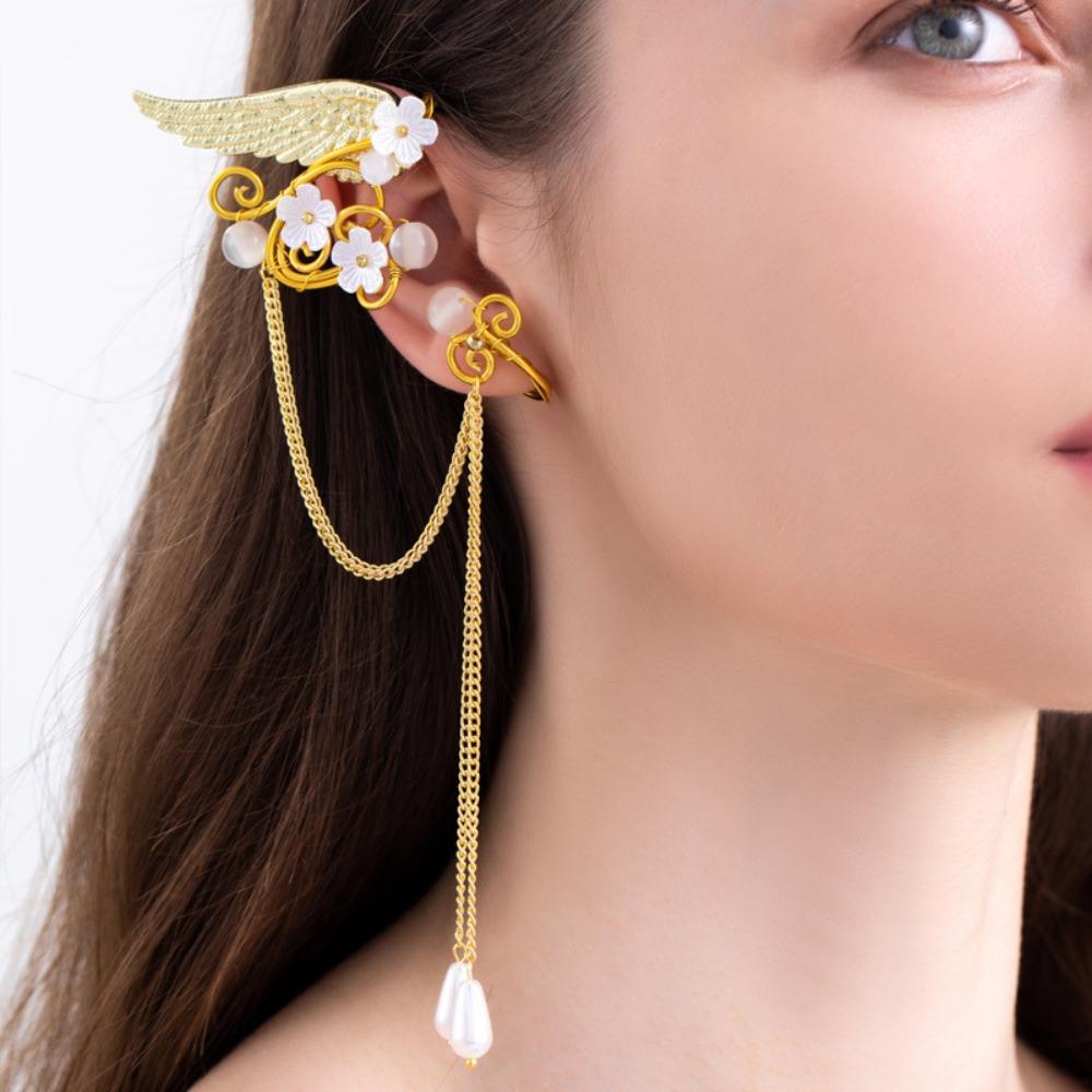 Left Ear Right Ear Zinc Zinc Alloy Elf Ear Clip Crystal Long Tassel Earrings Wings Ear Cuff Cosplay Jewelry