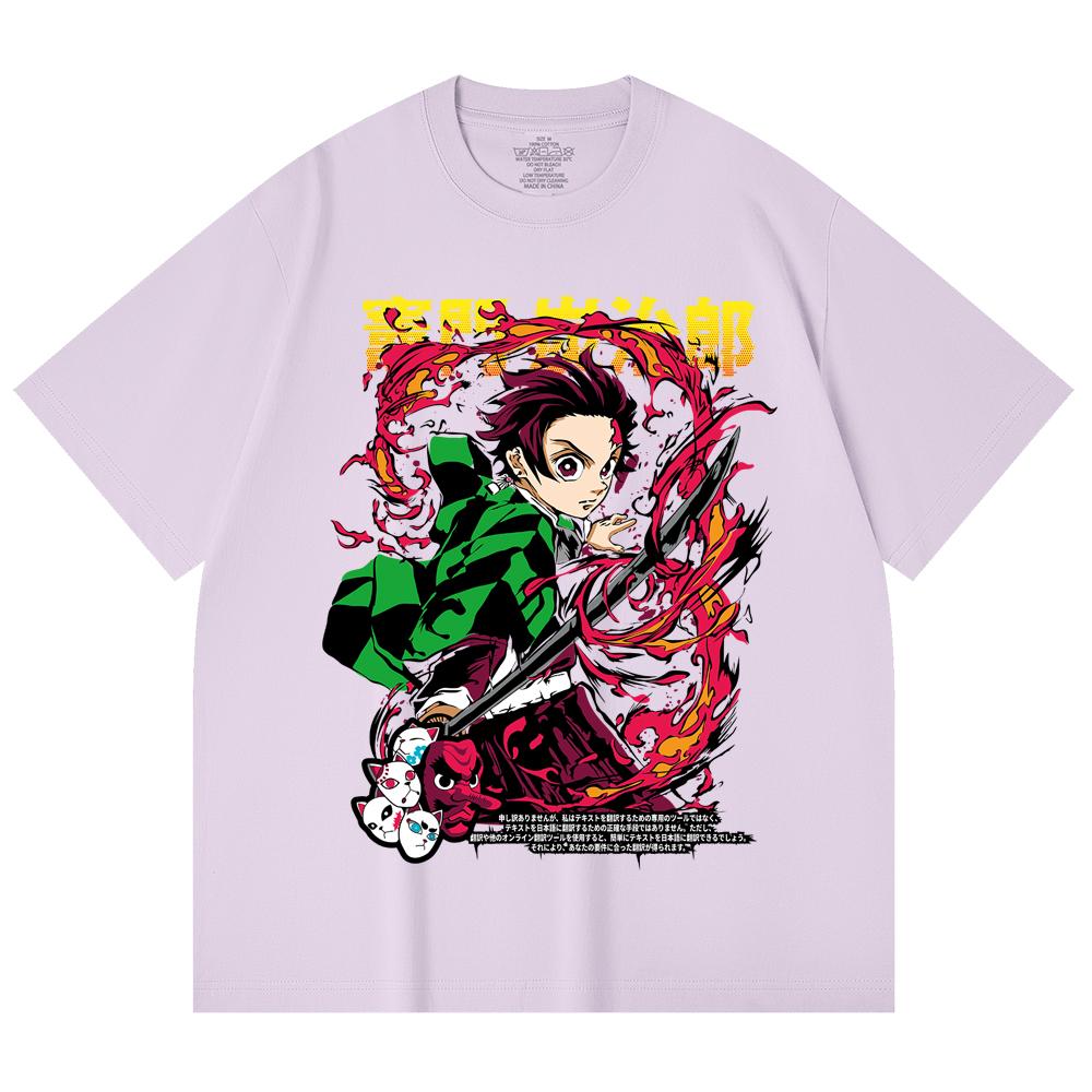230 Gsm 100% Cotton Demon Slayer V19 Tanjiro Print Unisex Heavy Cotton T Shirt