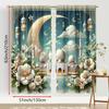 Set Of 2 Blues Islamic Temple Flower Curtains Dreamy Soft Style Bedroom Living Room Drawbar Pocket Decorative Made Polyester Window Treatment
