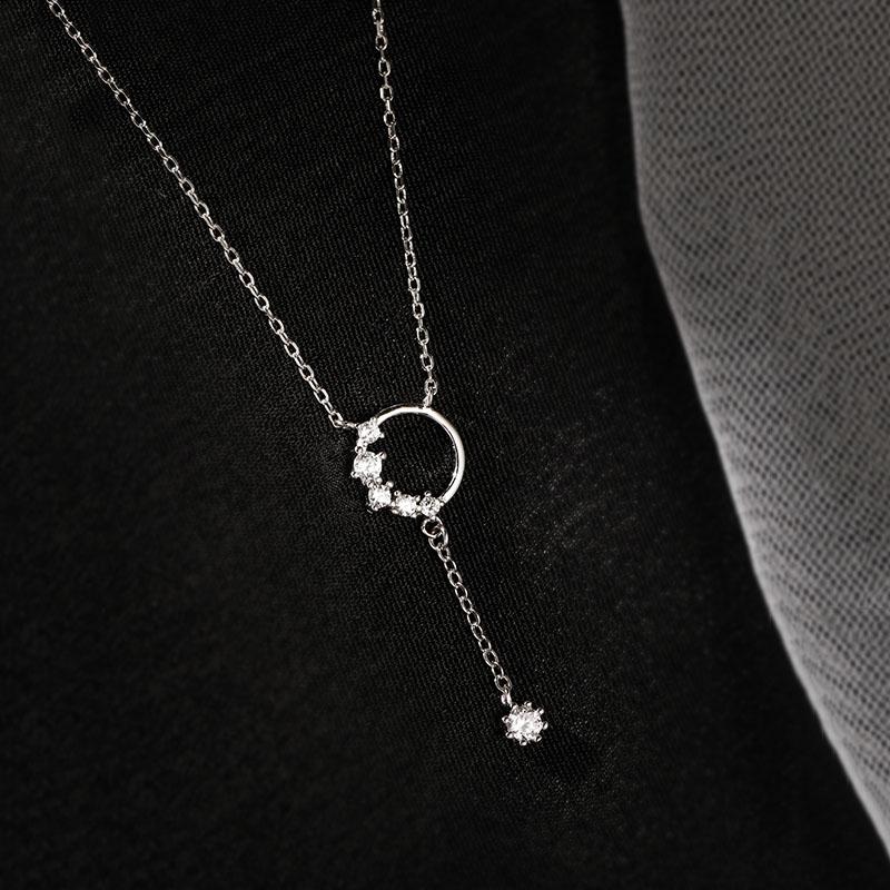 ANENJERY Shiny Zircon Round Circle Long Chain Tassel Necklace for Women Party Wedding Necklace Jewelry Gifts S-N713