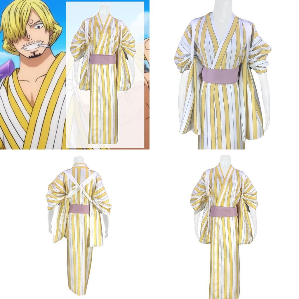 Anime Pirate King Cosplay Costume Zoro Yellow Striped Kimono Role Playing Outfit