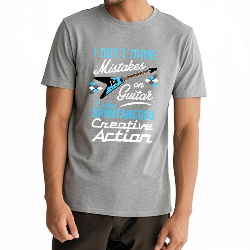 Schwarzes Sommer-T-Shirt für Herren Ich mache keine Fehler auf der Gitarre, ich ergreife spontane kreative Maßnahmen Kurzarm Rock O-Ausschnitt T-Shirts