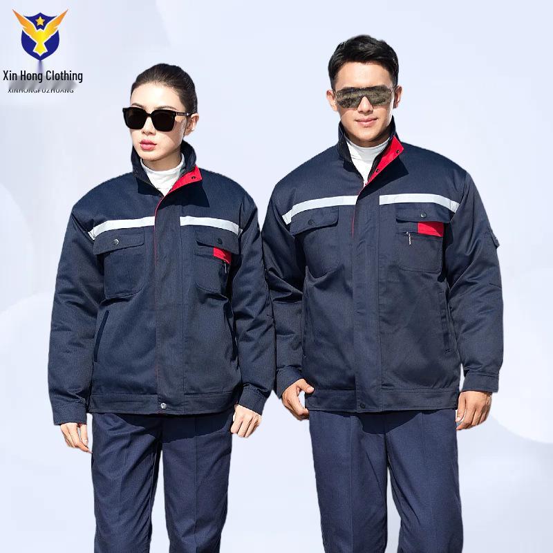 Cold-Proof Winter Workwear Set: Reflective, Thickened Cotton-Padded Overalls for Auto Repair Shops