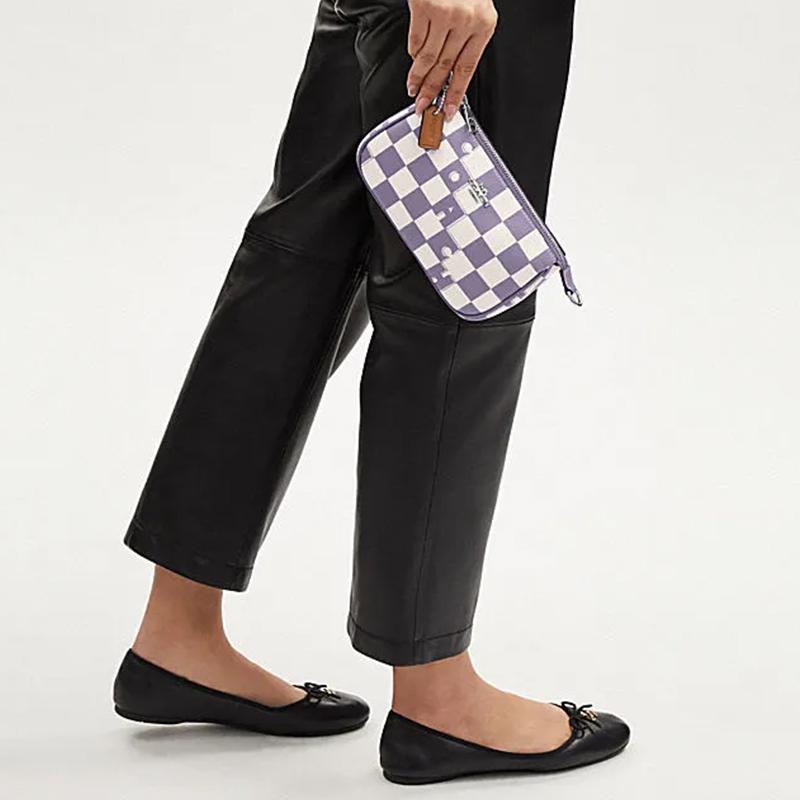 Coach Nolita 19 Checkered Print Faux Leather Shoulder Bag Women bags Light-Violet Chalk-White CR394-SVWPB