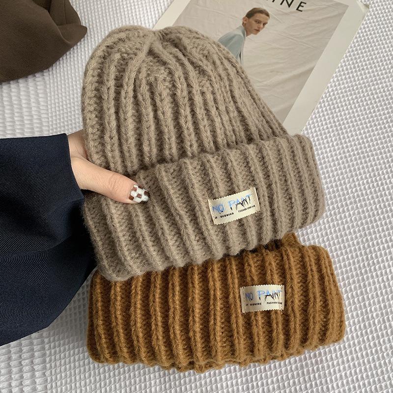 Big head circumference loose round face suitable wool hat women's winter warm face small knitted hat