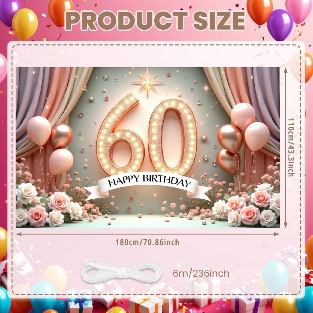 Birthday Celebration Banner 60th Birthday Theme Happy 60th Birthday Banner Glitter Embellished For Home Gathering Photo Shoot
