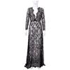 Women's V Neck Long Sleeve Maxi Dress Straight Fit Mid Rise Sheer Lace Sexy Night Gown