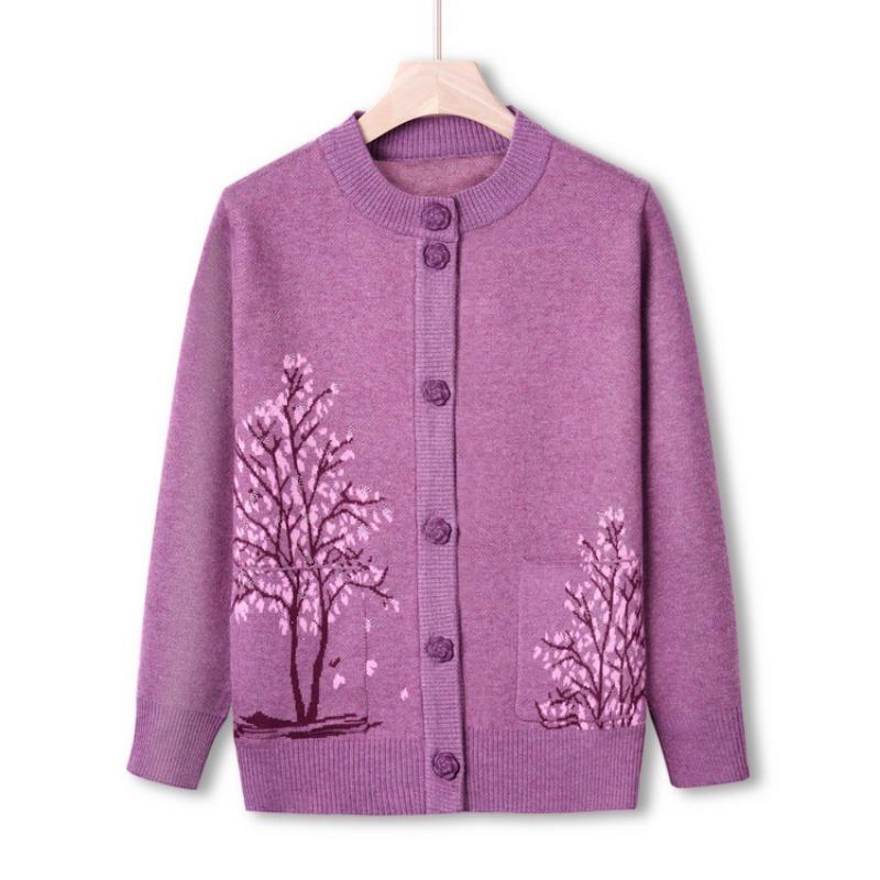 Middle-aged and old autumn knitted sweater cardigan top women the elderly mother autumn sweater jacket grandma clothes