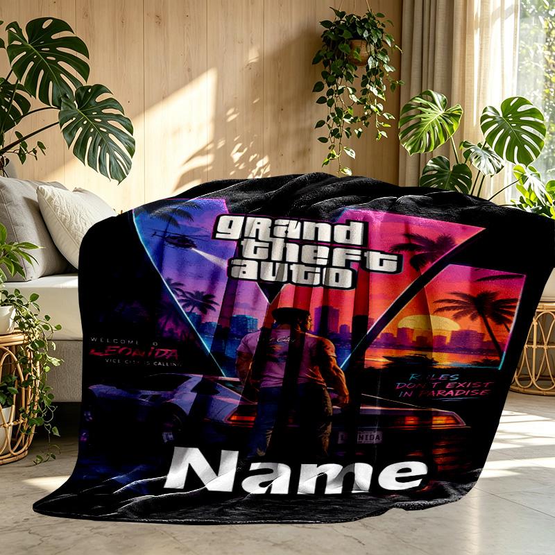 Custom Name Personalized Grand Theft Auto VI Print Blanket, Home Decor, Bedroom, Sofa, Camping, Couch, Gifts for Birthday Christmas