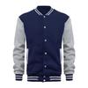 Men Baseball Jacket Stand Collar Long Sleeve Buttons Closure Patchwork Color Coat with Pockets Autumn Winter Fleece Lining Casua
