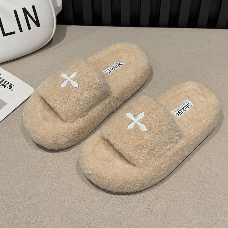 Retro soft fluffy fluffy slippers female 2025 autumn and winter new bag head drag fairy lazy cotton drag a pedal