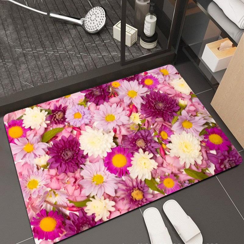 Floor Mat New Three-Dimensional Plant Flower Home Bathroom Bathroom Absorbent Carpet Non-Slip Mat