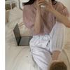 Korean Fashion Twist Crew Neck Short Sleeve Sweater Retro Women Puff Sleeve Sweet Tops Elegant Loose Casual Simple Solid Color Office Sweaters