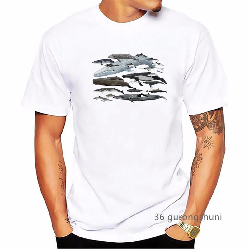 Watercolor Dolphins And Sharks Print T Shirt MenS Clothing Summer Fashion White Tshirt Homme Harajuku Shirt
