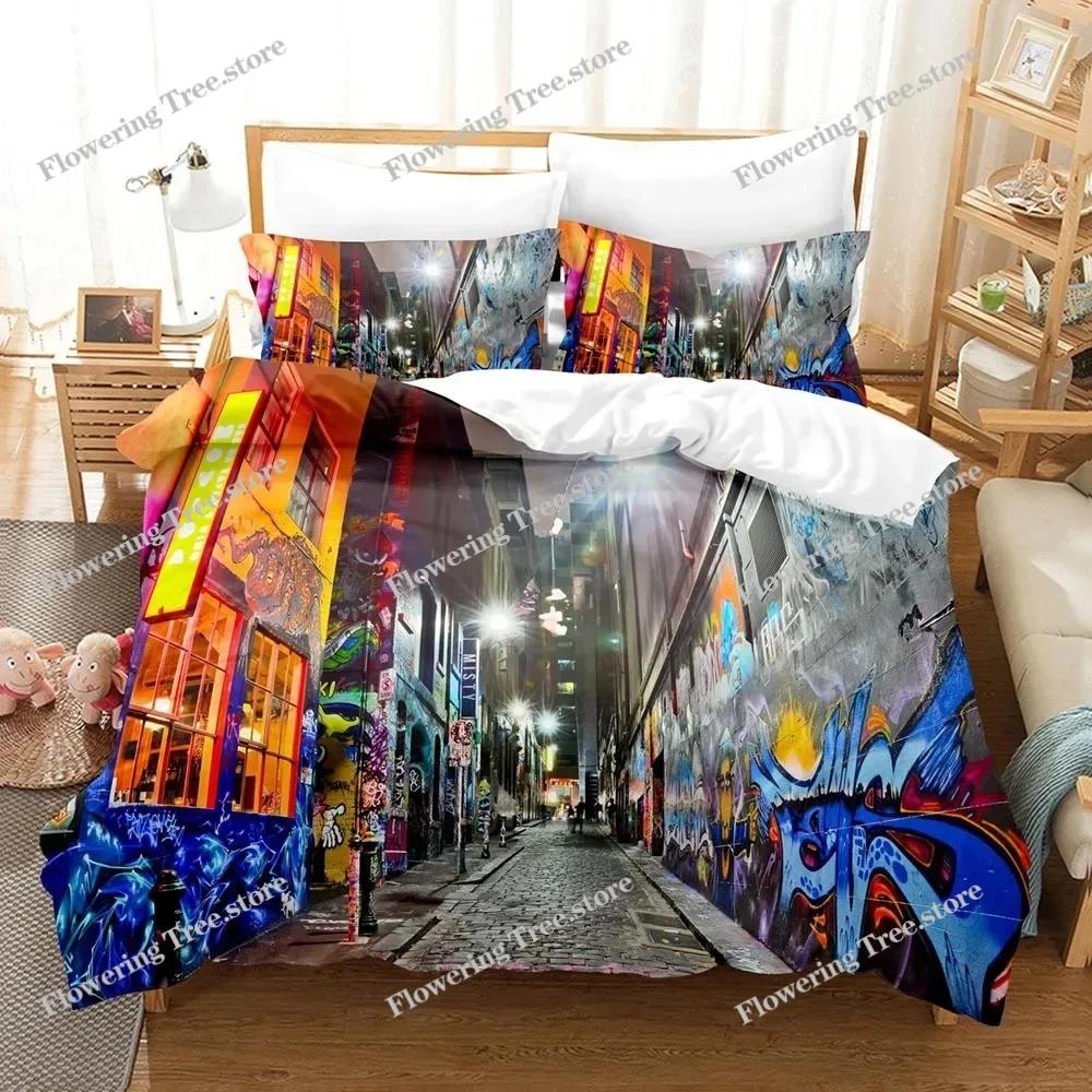 Graffiti Duvet Cover Set KingQueen Size Kid Boys Youth Modern Wall Urban Street Art Painting Polyester Bedding Set Pillowcases
