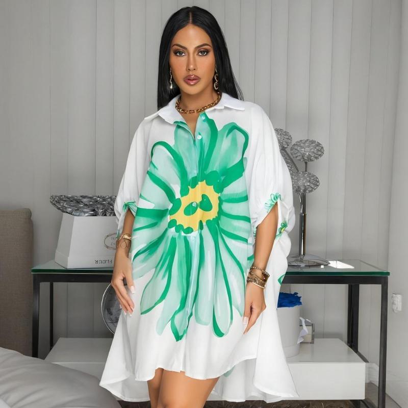 

Женское повседневное и модное платье-кардиган с принтом и лацканами L зелёный