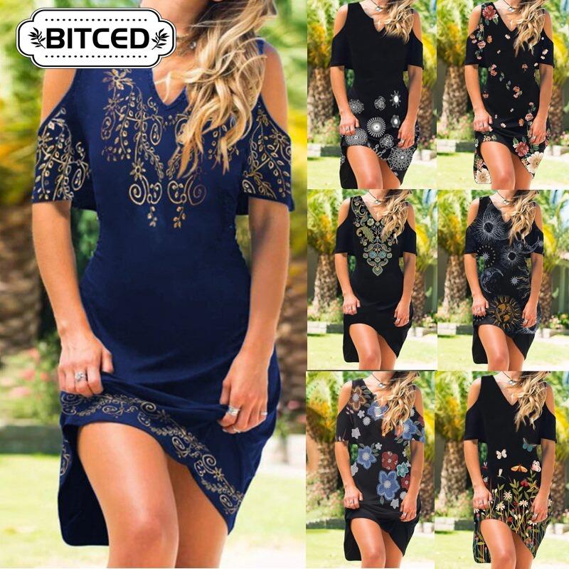 BITCED Abiti Casual Estivi Primaverili a Manica Corta con Scollo a V