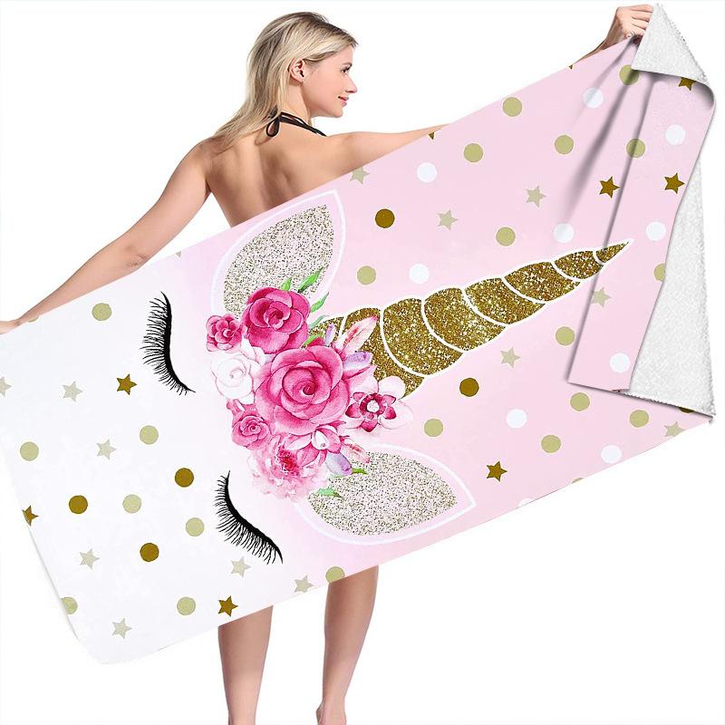 animation unicorn series digital-printed polyester Superfine fiber double-sided fleece Beach vacation bath towel, beach towel