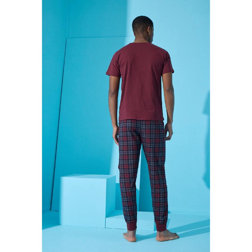 Marineblaues kurzärmliges Herren-Pyjama-Set mit Wochenend-Print