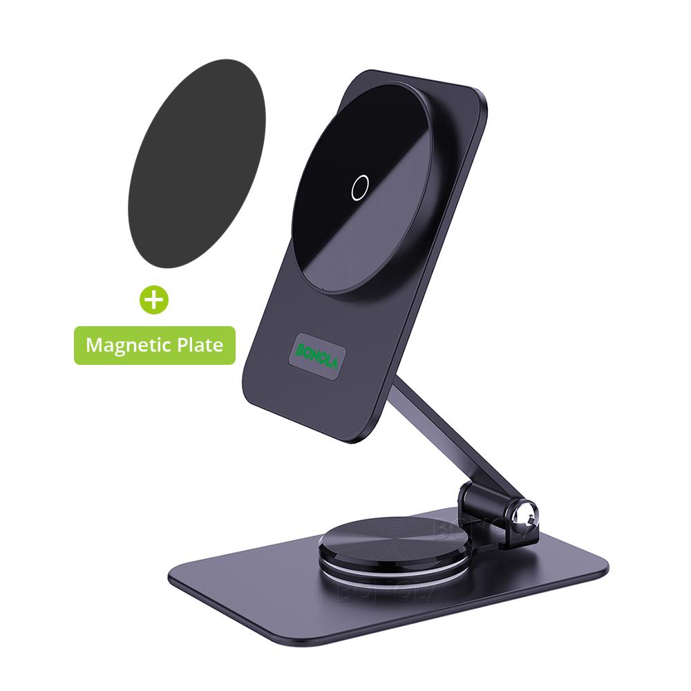 

Магнитное беспроводное зарядное устройство 15 Вт, вращающаяся на 360° металлическая подставка для мобильного телефона Iphone 14/andriod, складная беспроводная зарядка with Magnet чёрный
