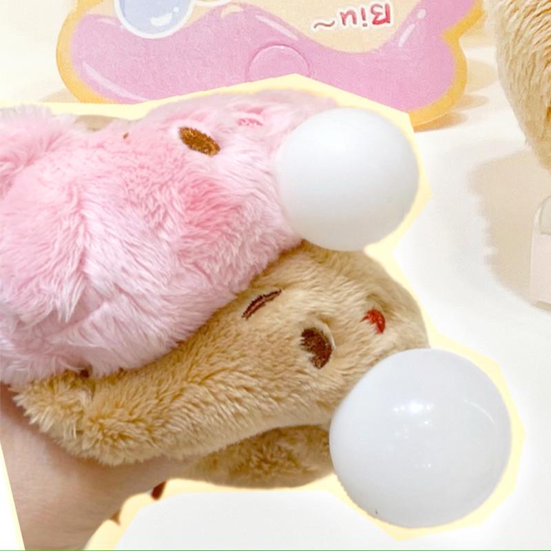 Adorable Cream Cartoon Bear Keychain With Bubble Blowing Feature Perfect For Plush Collectibles