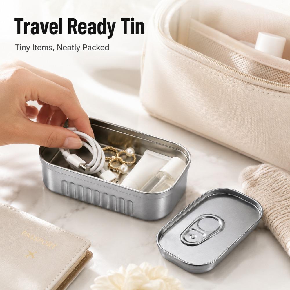 Metal Sardine Can Storage Box Portable Tin Case with Lid Sealed Container for Small Items Home Desk Organizer Holder