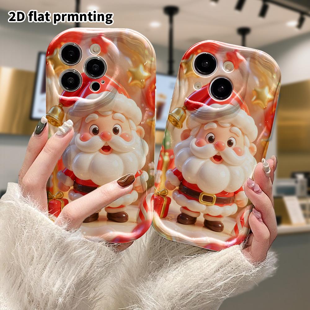 Phone Case: 2D flat design suitable for iPhone 18 17 16 15 14 13 Pro protective case, cartoon Santa Claus, perfect Christmas and Halloween holiday gif