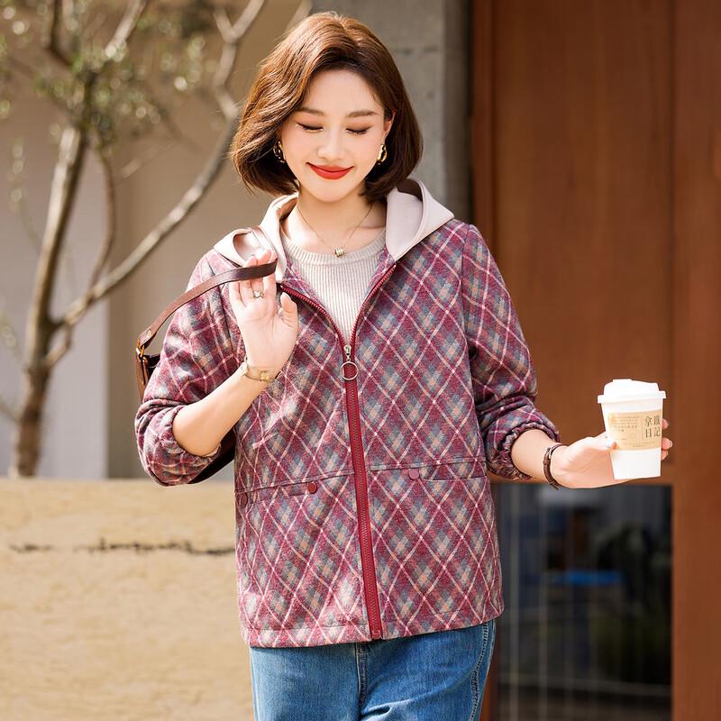 Women's Plaid Hooded Casual Top Jacket