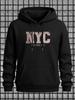 Unisex Casual All-Match Style Fashion Hoodie, New Unique Design, Print with NYC New York City Pattern - Casual Pullover, Kangaroo Pocket, Stretch Fabr