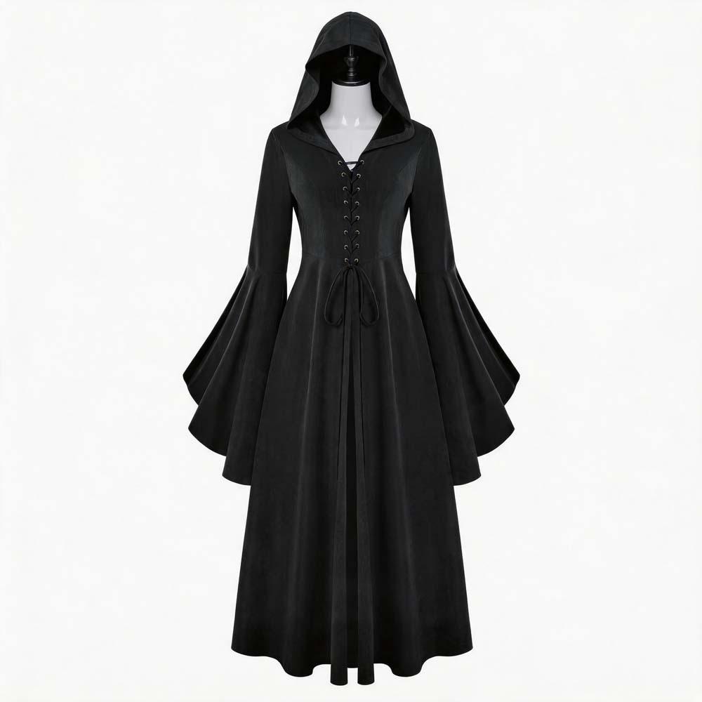 Gotisches Vampir Cosplay Mittelalterliches Langes Kleid Hexe Schwarz Neues Langes Gewand Halloween Party Rollenspiel Kostüm