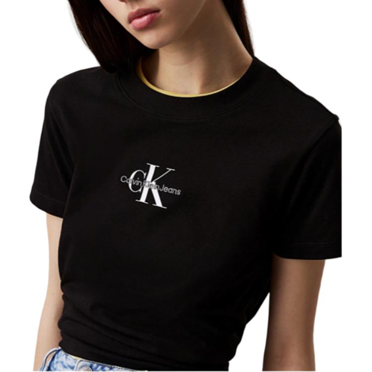 Calvin Klein Jeans Letter Print Short Slim Fit Round Neck T-Shirt Women Tops Black J20J223113-BEH