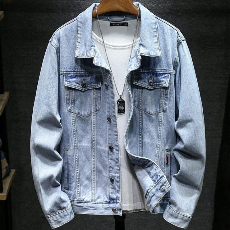 Giacca di Jeans Versatile da Uomo per Primavera e Autunno, Vestibilità Larga Taglie Forti Giacca Cargo Jeans Casual Streetwear Giacca di Jeans Abbigliamento da Esterno Quotidiano da Uomo