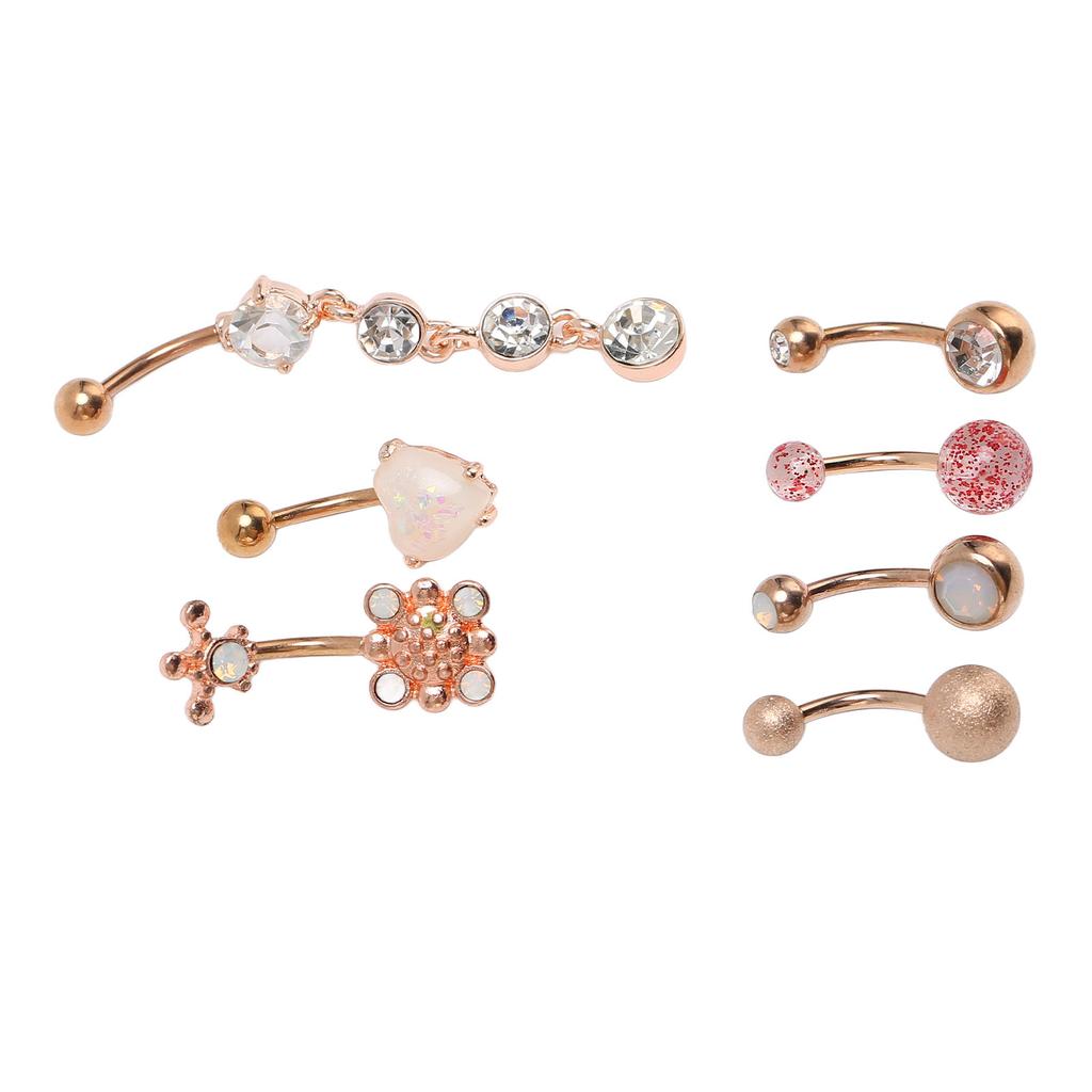 7Pcs Belly Button Rings Stainless Steel Smoothing Safe Elegant Style Dangle Belly Rings for Party