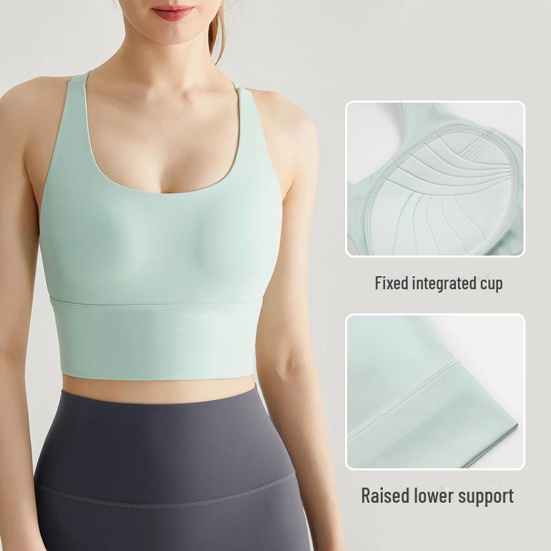 Women's Shockproof Seamless Cross-Back Fitness Yoga Vest with Breathable Design and Integrated Chest Pad