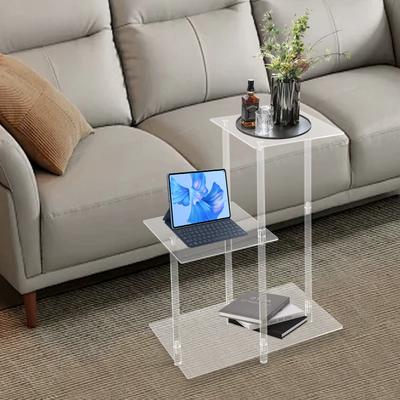 Office Clear Square Side Table with 3-Tier Open Storage Shelf - Modern PC Material Bedside Table for Books,Toys(11 Lbs Capacity)