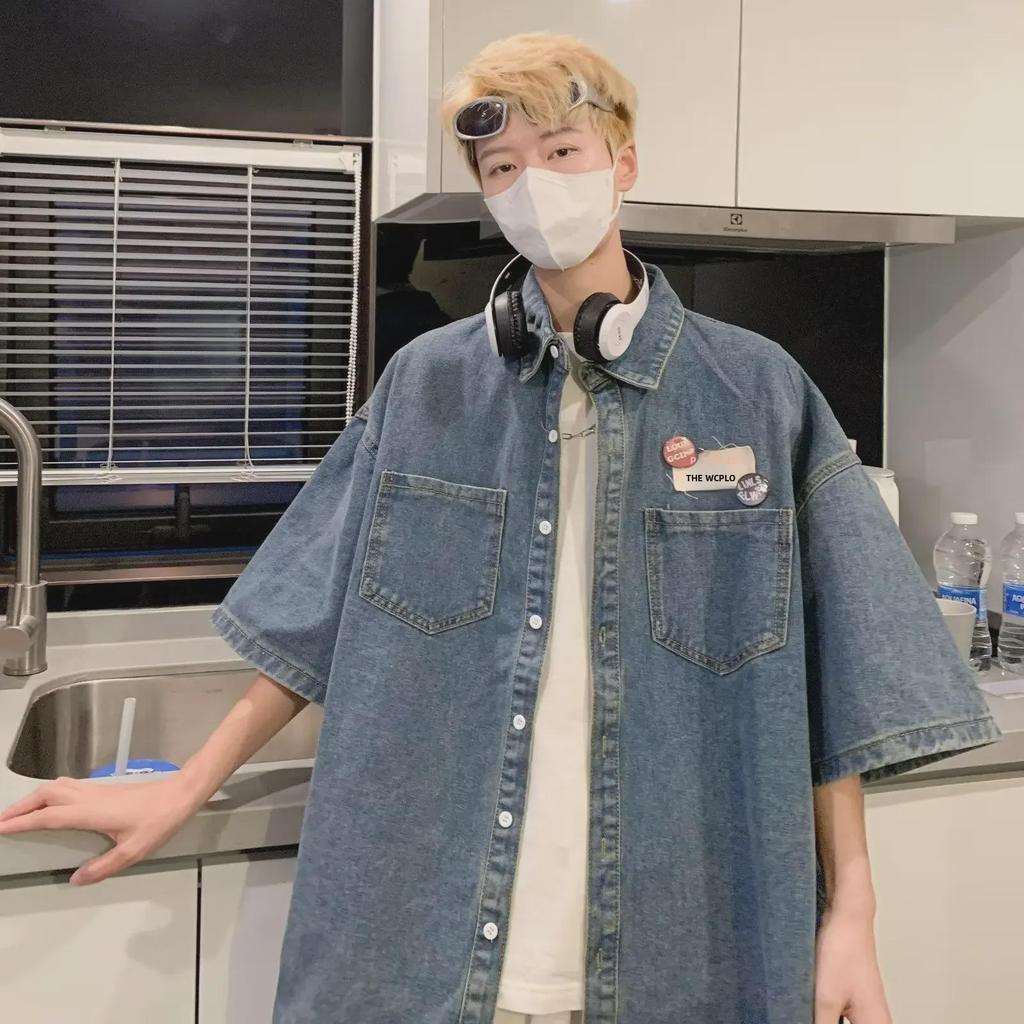 2023 Vintage Hong Kong Style Übergroßes Jeanshemd - Unisex Kurzarm Retro Design