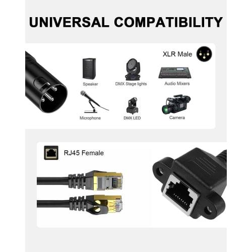 Poyiccot Short DMX XLR Cable, 3-Pin Male To RJ45 Female Adapter Conversion Cable, CAT5 Extension for DMX-CON Controller Series, 30cm
