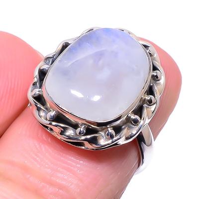 Natural Rainbow Moon Stone Gemstone 925 Solid Sterling Silver Ring Size 5.5 G5m21