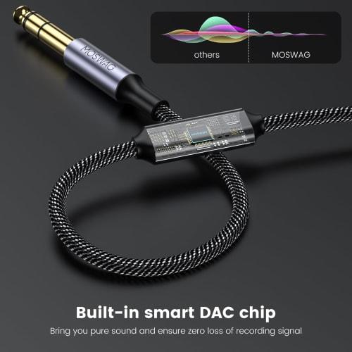 MOSWAG USB to 6.35mm Audio Cable with Recording Function, USB Guitar Cable, USB 6.35mm Male to TRS Stereo Cable for Microphones, Guitars, Basses, Spea