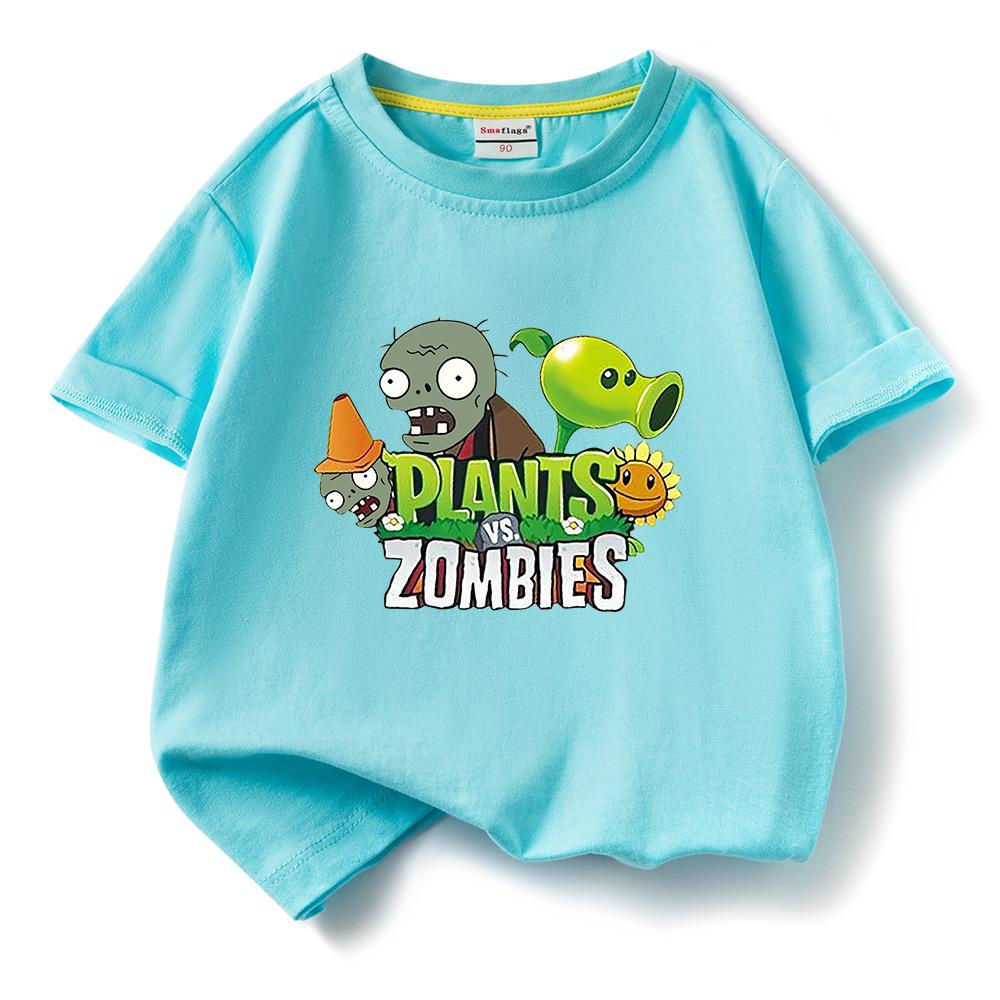 Plants Vs. Zombies Kids' Pure Cotton T-Shirt - Boys and Girls Summer Short Sleeve Loose Breathable Top