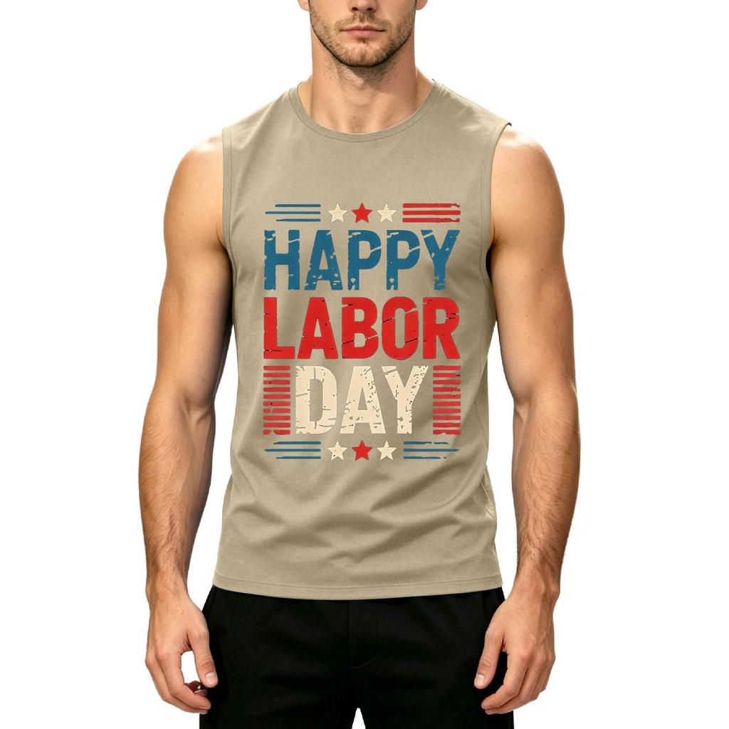 Men's Sleeveless Casual Tank Top Labor Day Graphic Print Muscle Shirt Lightweight Summer Workout Tee