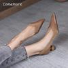 Fashion Comemore Shallow Mouth Fashion Women's Shoe Summer 2025 New Classic Pointed Thick Heel Female Pumps Retro Ladies Heeled Shoes 39