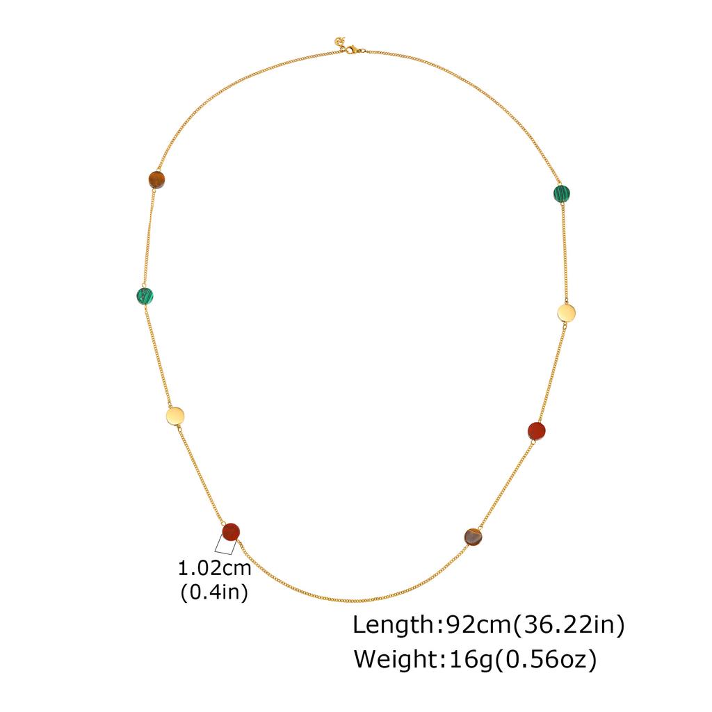 Chic Geometric Colored Beads Long Necklace, Stainless Steel Layered Sweater Chain Necklace, Stackable Fashion Jewelry for Women
