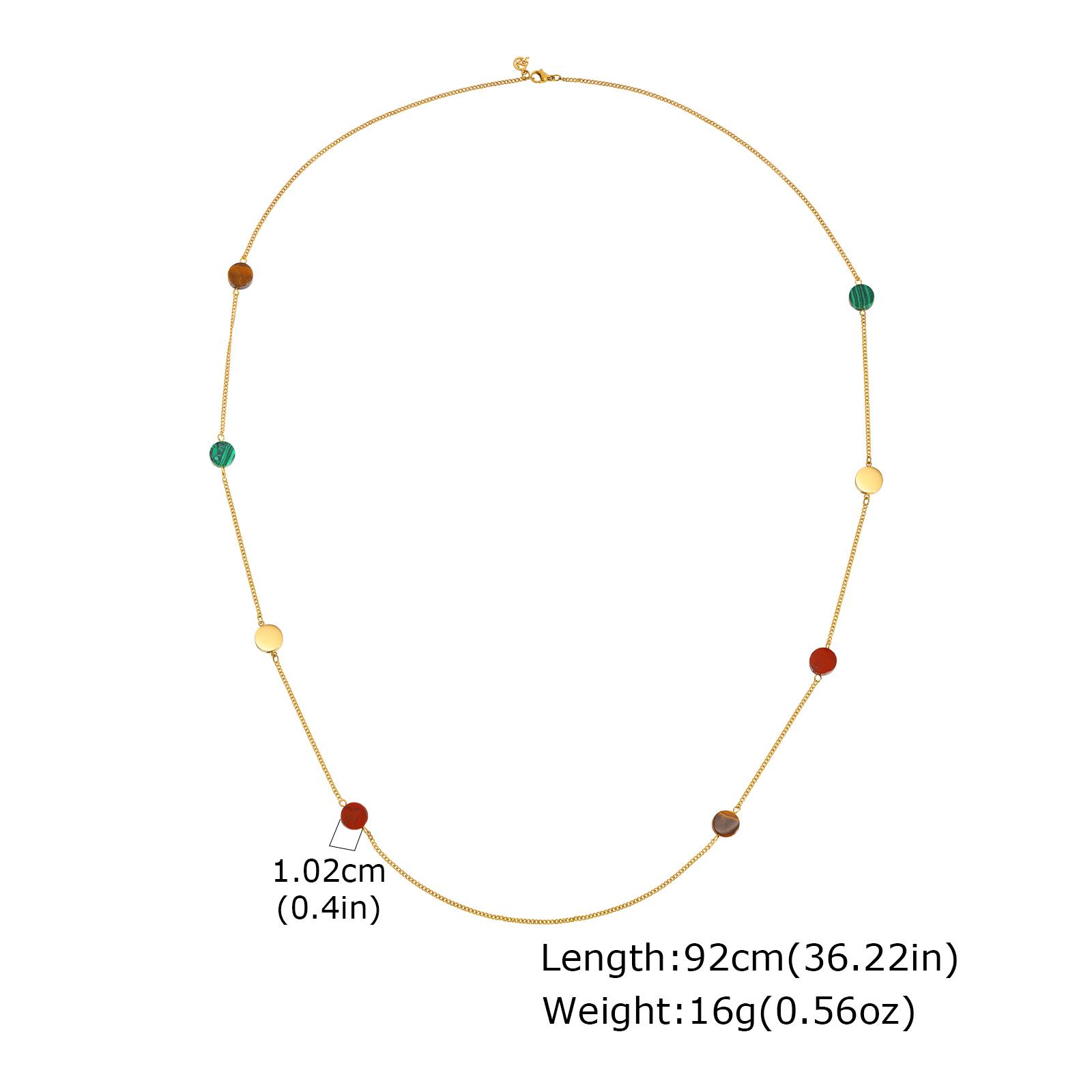 

Chic Geometric Colored Beads Long Necklace, Stainless Steel Layered Sweater Chain Necklace, Stackable Fashion Jewelry for Women