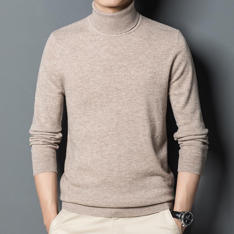 Men's Autumn Winter Wool Knit Sweater, Solid Color Turtleneck Base Layer, Simple Warm Commute Pullover