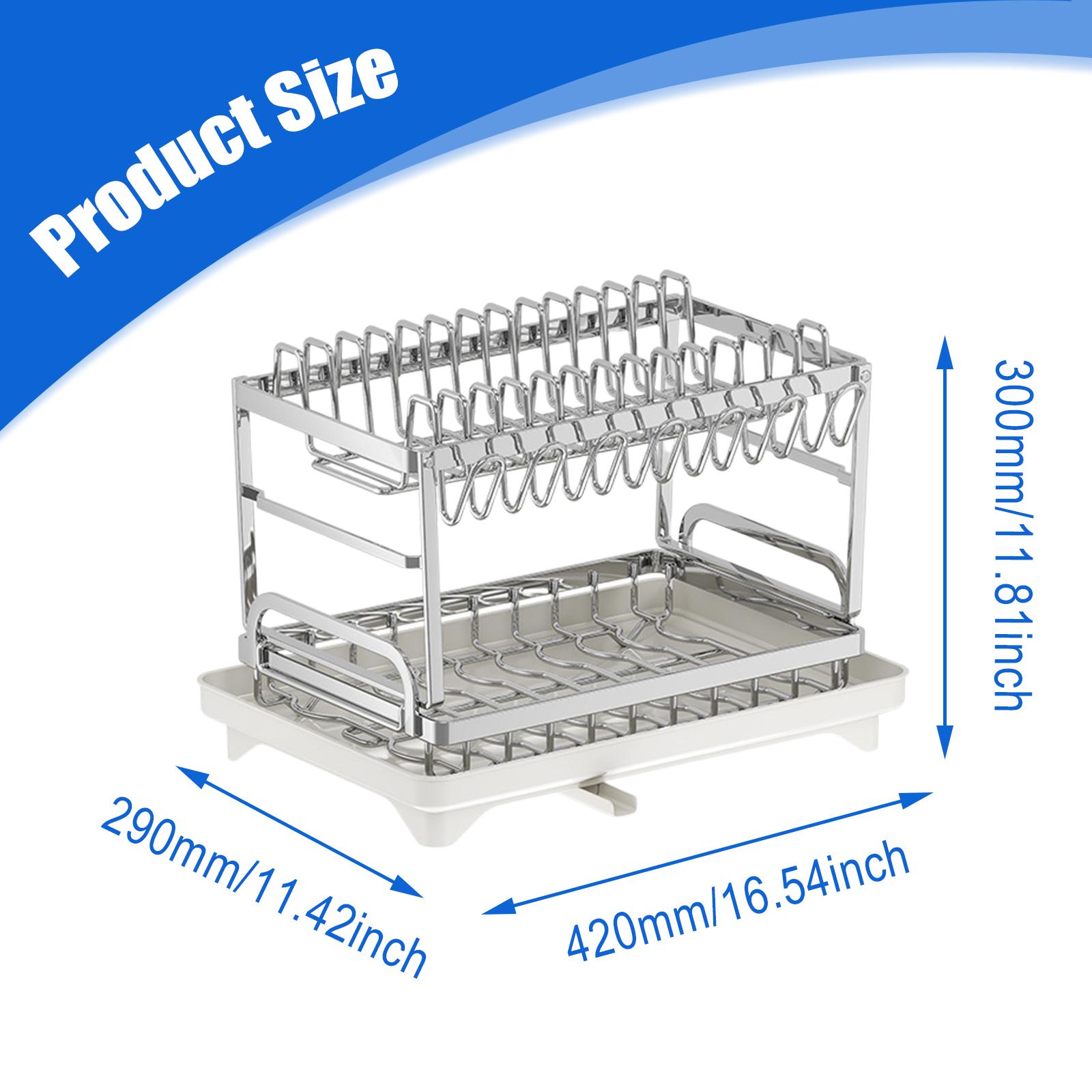 2 Tier Stainless Steel Dish Drying Rack with Drainboard Kitchen Counter Dishware Strainer And Tableware Racks Dish Drainer серебряный 15080₽