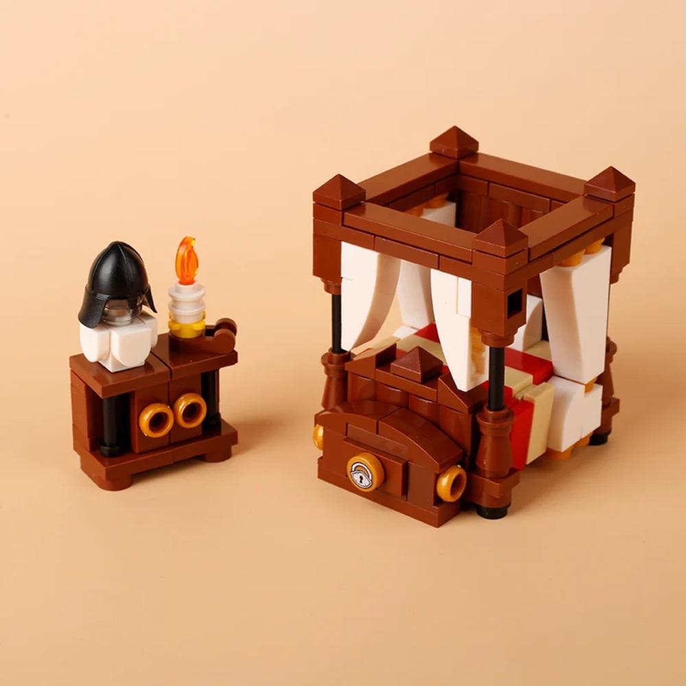 MOC Medieval Napoleonic Furniture Sheepskin Paper Cabinet Building Blocks Ink Map Compass Printed Tiles Bricks Toys Boys Gift